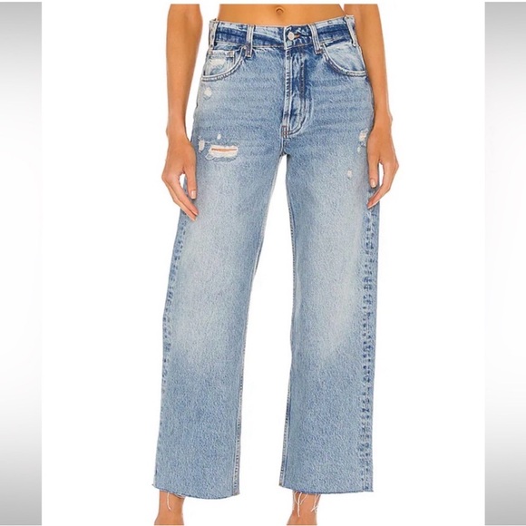 Anine Bing Denim - Anine Bing Gavin Jeans Relaxed Women's Size 26 Straight Leg Distressed Blue